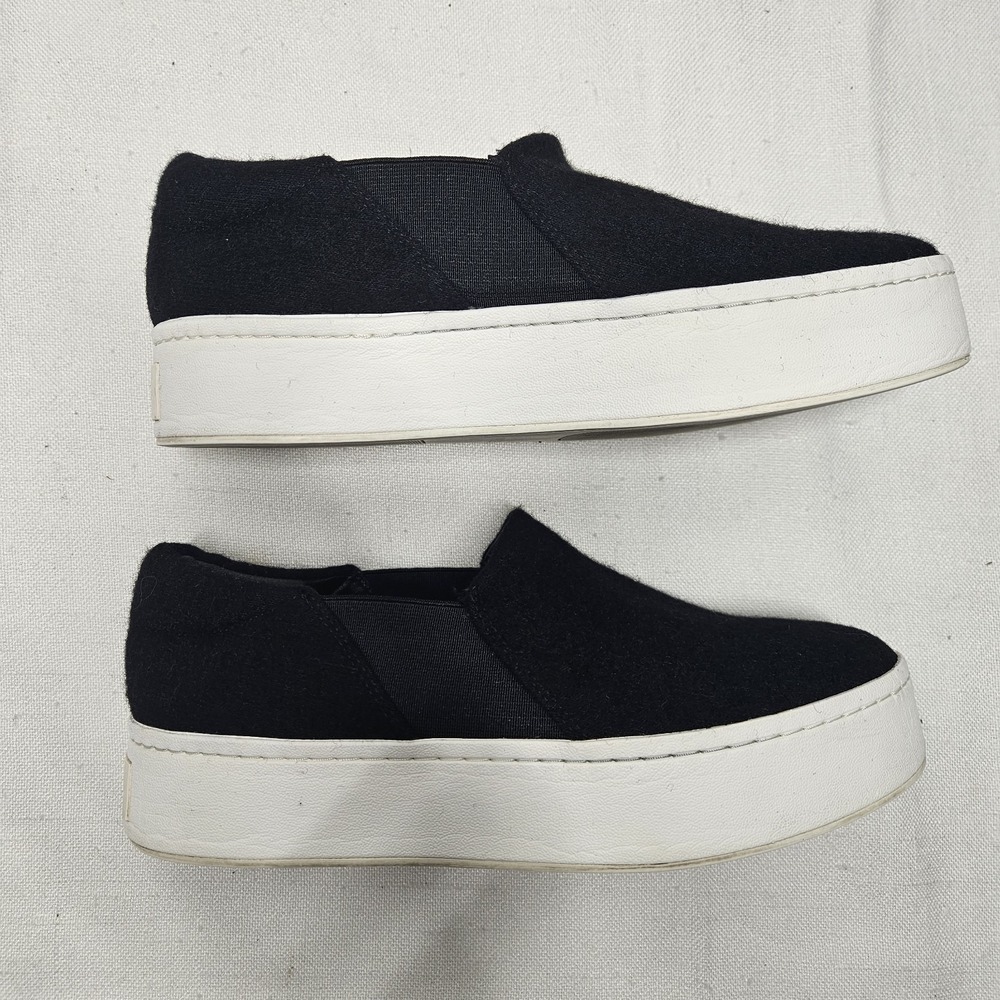Vince Warren Slip On Sneakers Womens 7 Black Felted Wool Platform Flatform Shoes - Picture 6 of 14